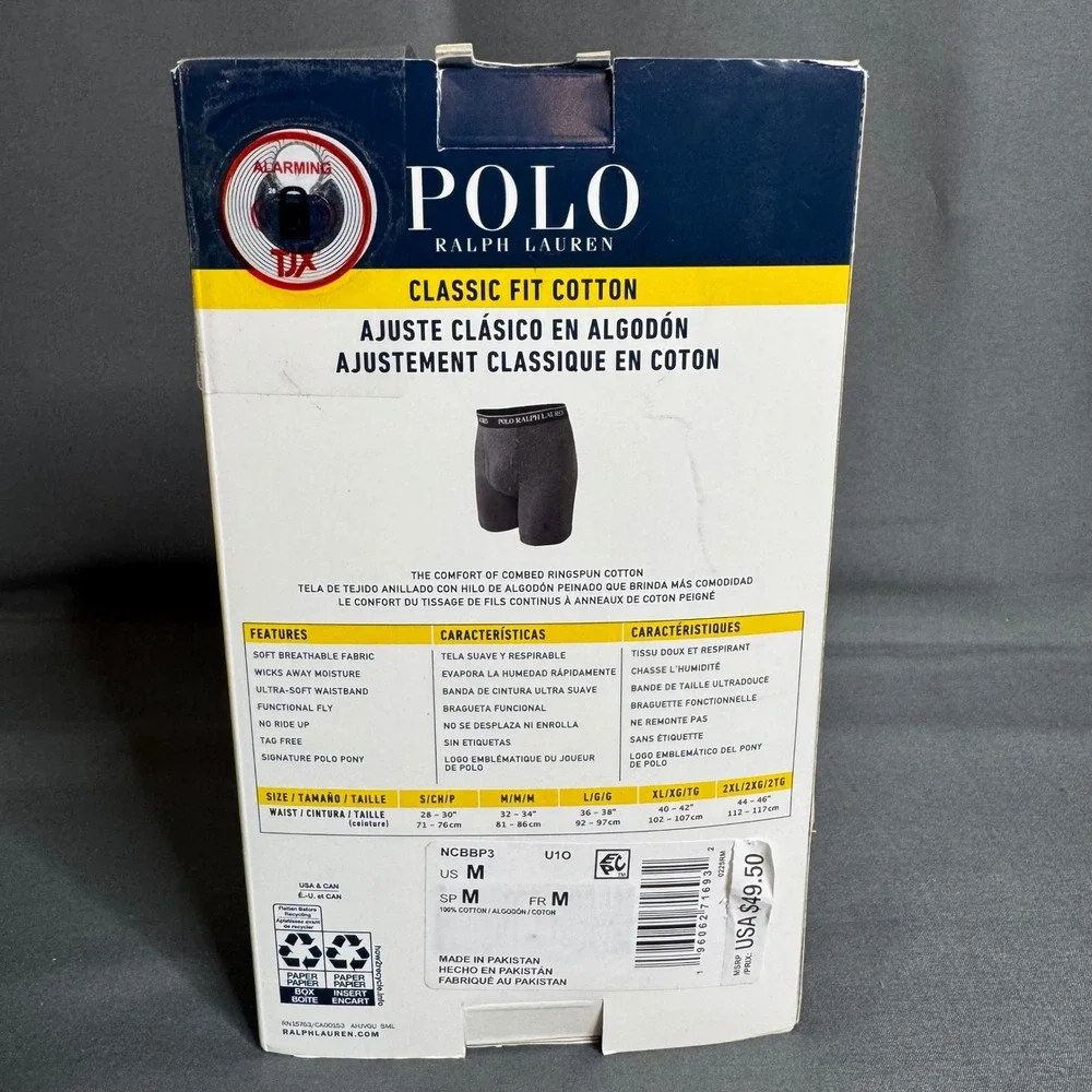 Polo Ralph Lauren Boxer Briefs Men Medium Black Classic Fit Cotton 3-Pack NCBBP3